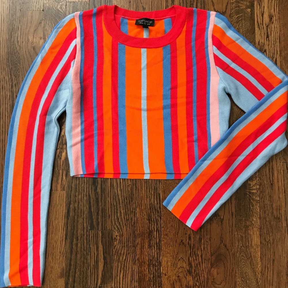 Topshop Vertical Striped Orange Crop Sweater US 6